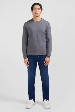 T-shirt gris col V à manches longues