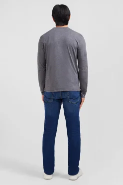 T-shirt gris col V à manches longues