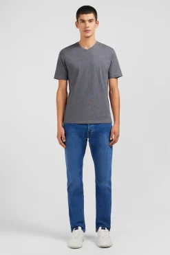 T-shirt gris col V à manches courtes