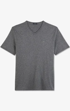 T-shirt gris col V à manches courtes