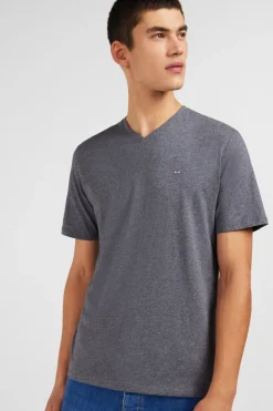 T-shirt gris col V à manches courtes