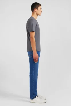 T-shirt gris col V à manches courtes
