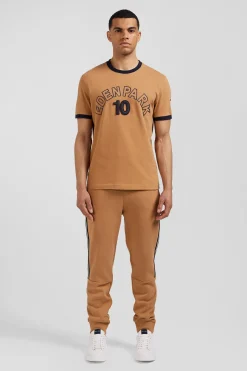 T-shirt manches courtes bicolore en coton camel Eden Park 10 coupe Relaxed