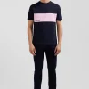 T-shirt manches courtes bicolore en coton bleu marine et rose coupe Regular