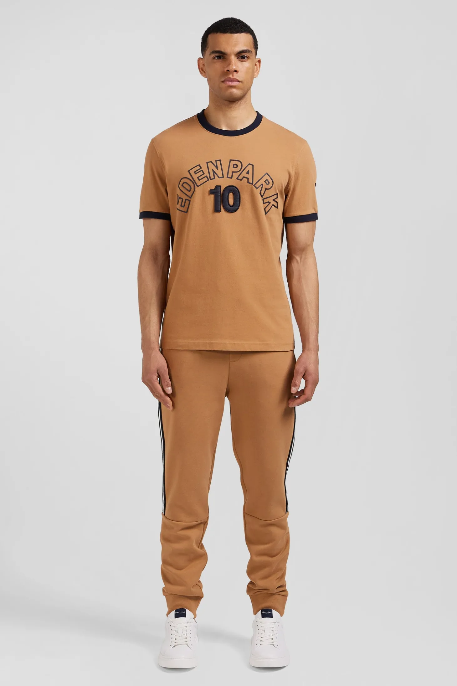 T-shirt manches courtes bicolore en coton camel Eden Park 10 coupe Relaxed