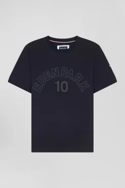 T-shirt manches courtes bicolore en coton bleu marine Eden Park 10 coupe Relaxed