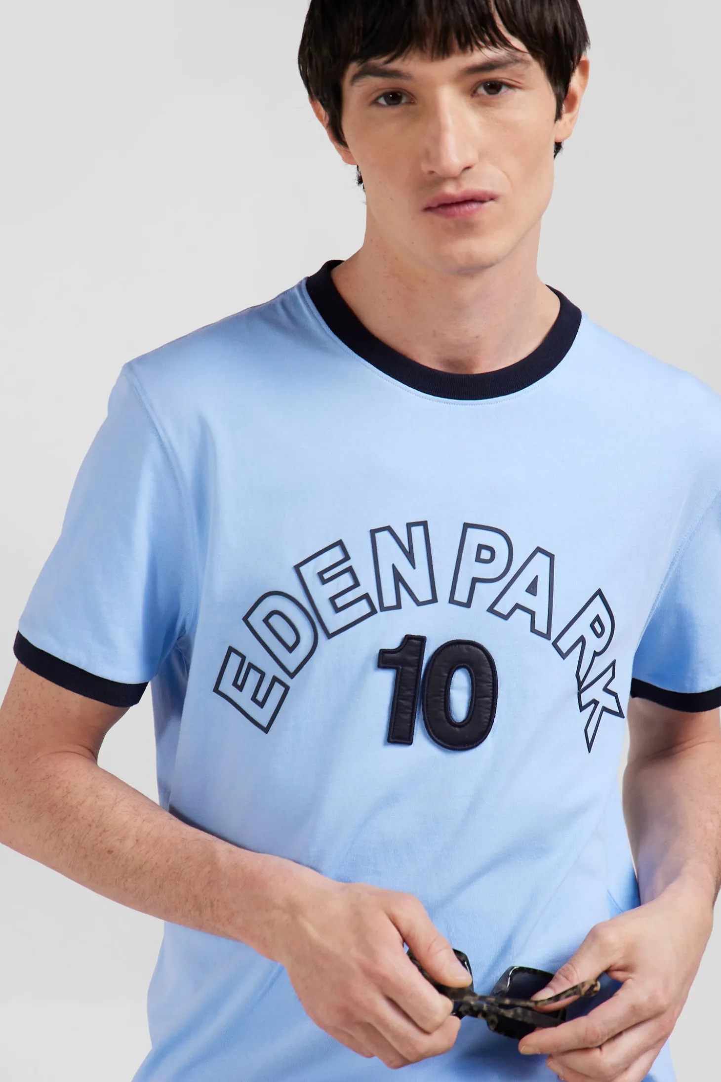 T-shirt manches courtes bicolore en coton ciel Eden Park 10 coupe Relaxed