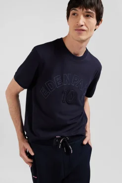 T-shirt manches courtes bicolore en coton bleu marine Eden Park 10 coupe Relaxed