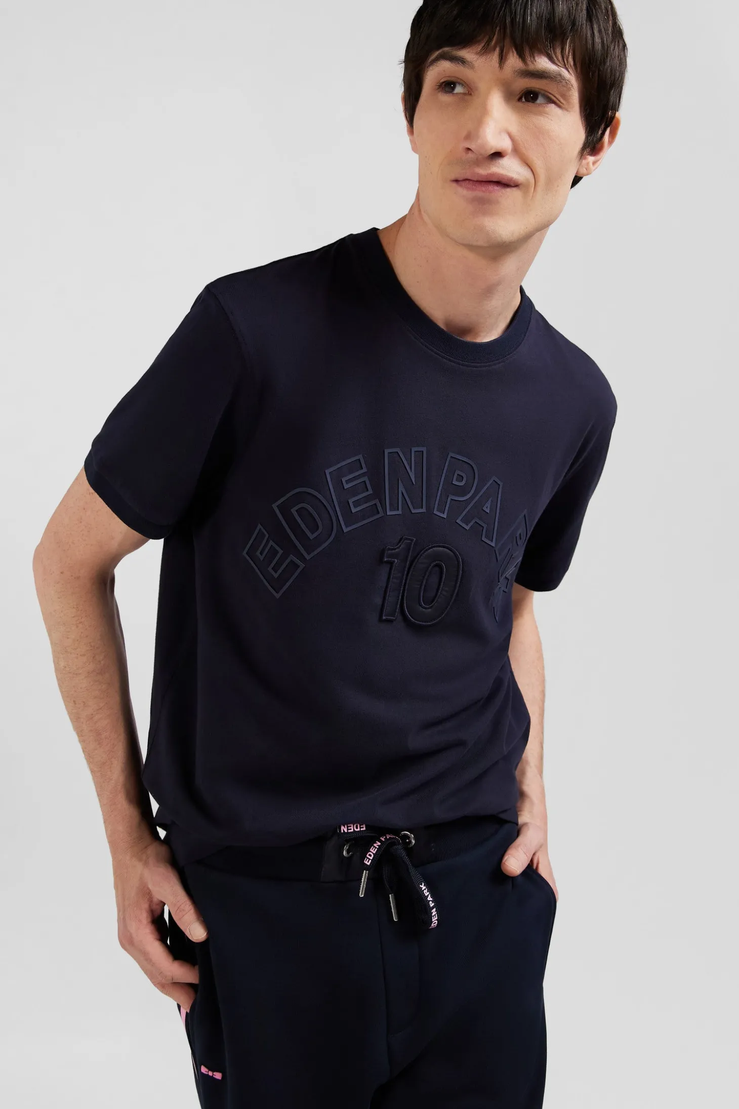 T-shirt manches courtes bicolore en coton bleu marine Eden Park 10 coupe Relaxed