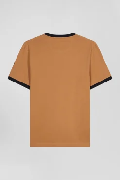 T-shirt manches courtes bicolore en coton camel Eden Park 10 coupe Relaxed