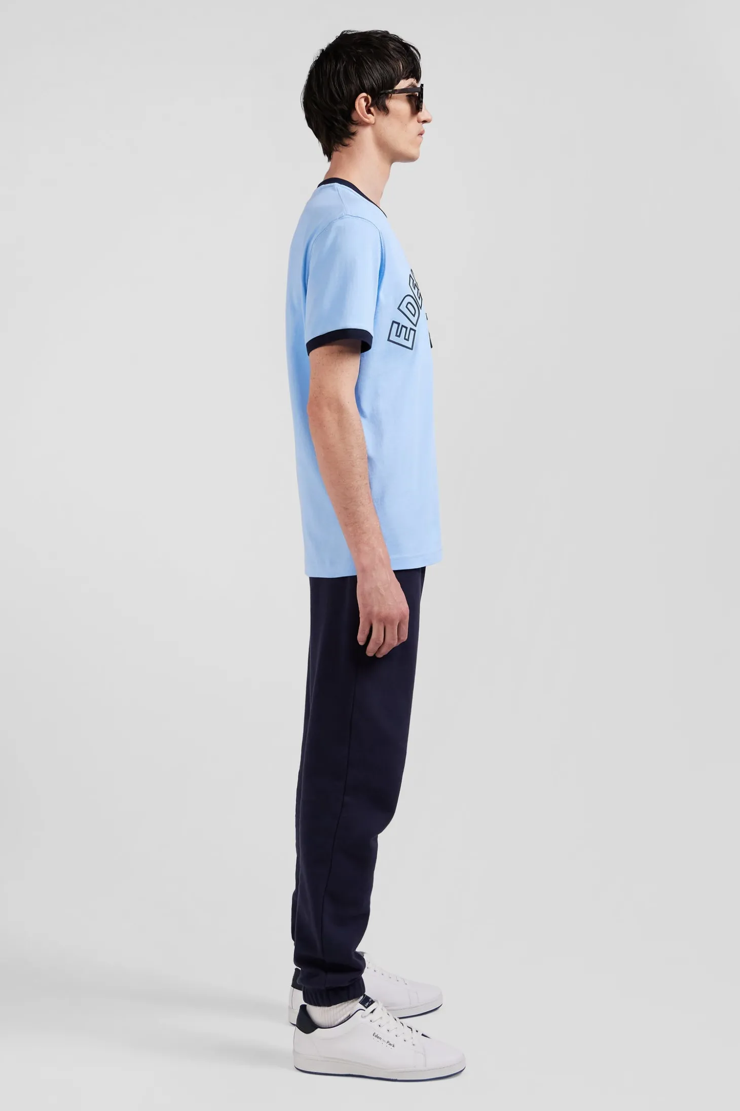 T-shirt manches courtes bicolore en coton ciel Eden Park 10 coupe Relaxed