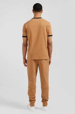 T-shirt manches courtes bicolore en coton camel Eden Park 10 coupe Relaxed