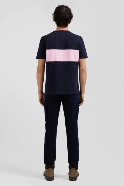 T-shirt manches courtes bicolore en coton bleu marine et rose coupe Regular