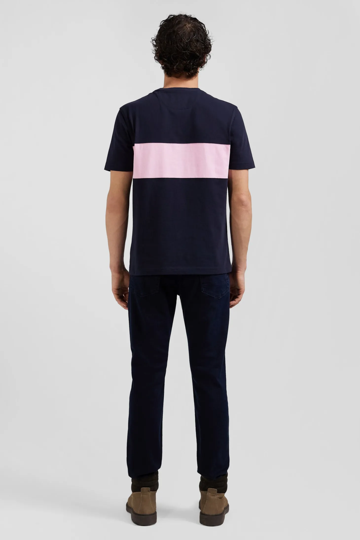 T-shirt manches courtes bicolore en coton bleu marine et rose coupe Regular