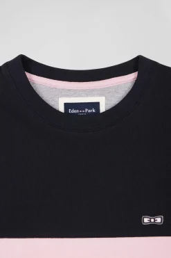 T-shirt manches courtes bicolore en coton bleu marine et rose coupe Regular