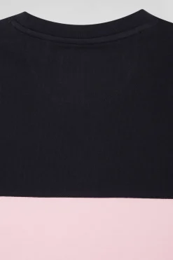 T-shirt manches courtes bicolore en coton bleu marine et rose coupe Regular