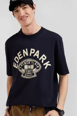T-shirt manches courtes bleu marine application Eden Park Rugby coupe Oversized