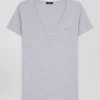 T-shirt manches courtes col V en coton gris coupe Regular