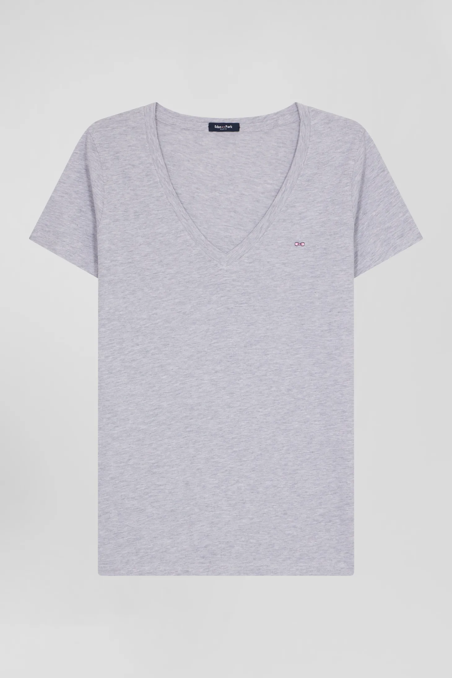 T-shirt manches courtes col V en coton gris coupe Regular