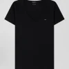 T-shirt manches courtes col V en coton noir coupe Regular