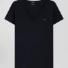 T-shirt manches courtes Col V en coton bleu marine coupe Regular