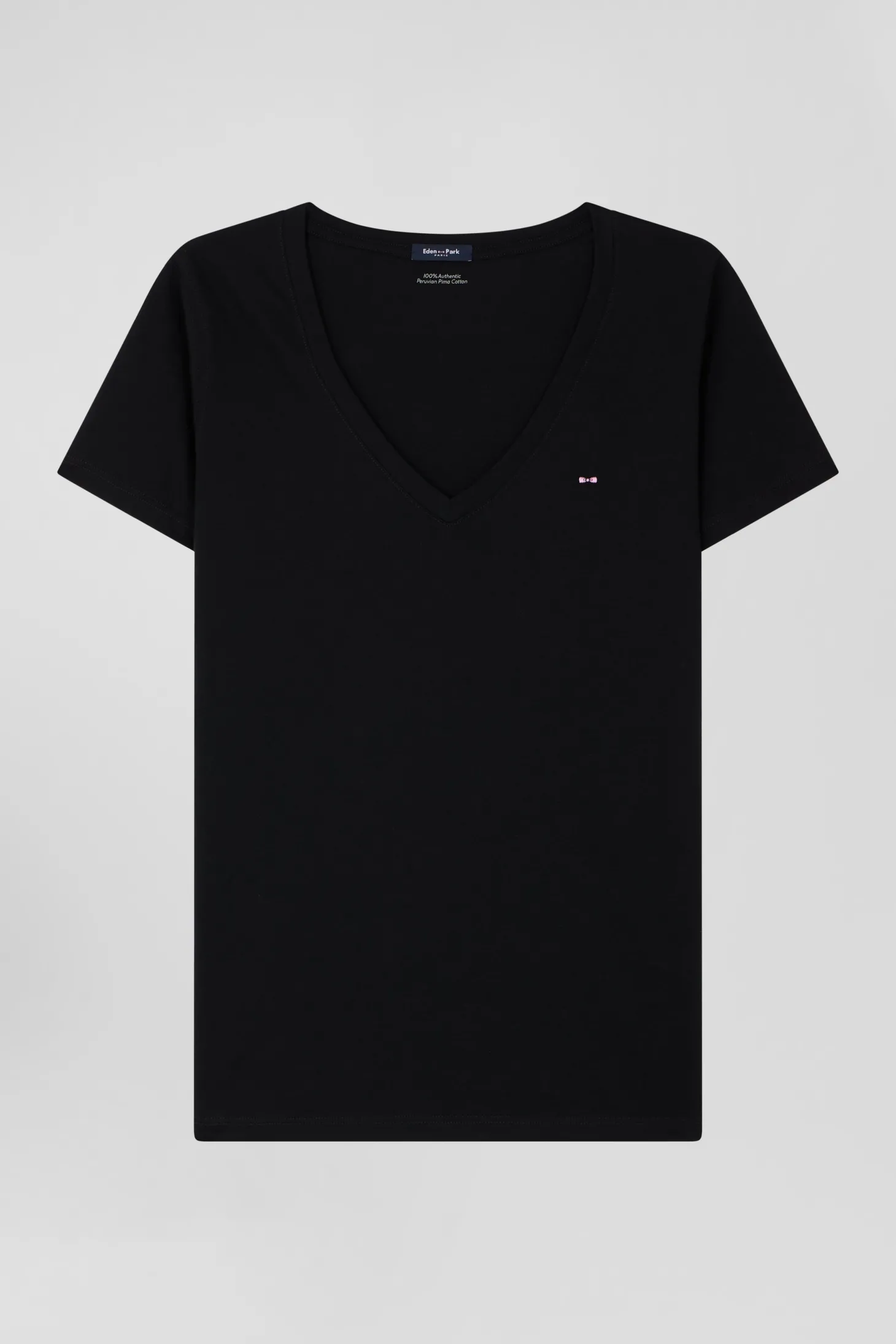 T-shirt manches courtes col V en coton noir coupe Regular