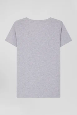 T-shirt manches courtes col V en coton gris coupe Regular
