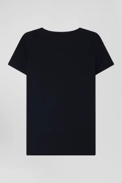 T-shirt manches courtes Col V en coton bleu marine coupe Regular