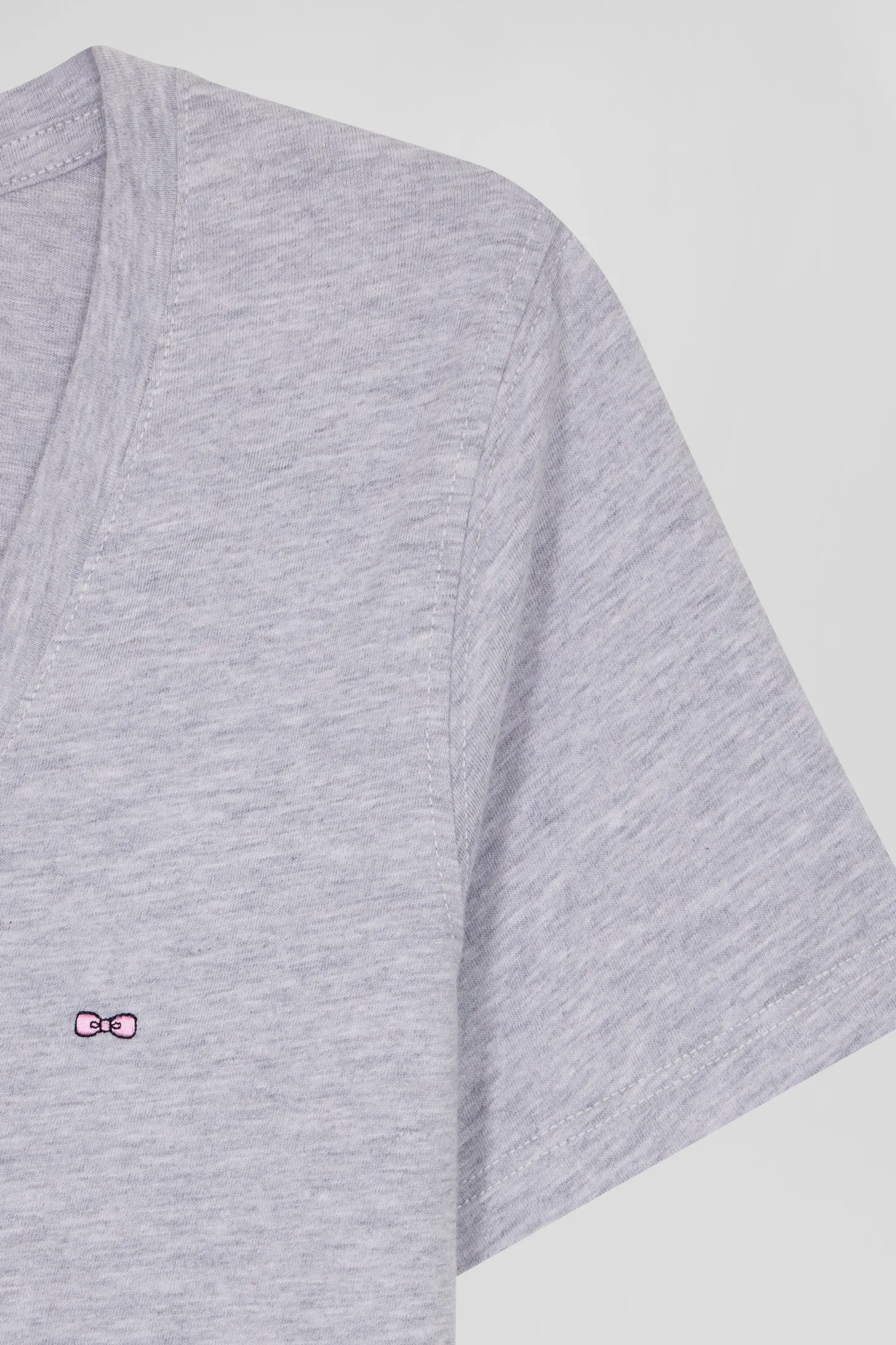 T-shirt manches courtes col V en coton gris coupe Regular