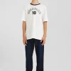 T-shirt manches courtes en coton écru brodé coupe Oversized