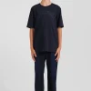 T-shirt manches courtes en coton bleu marine brodé coupe Oversized