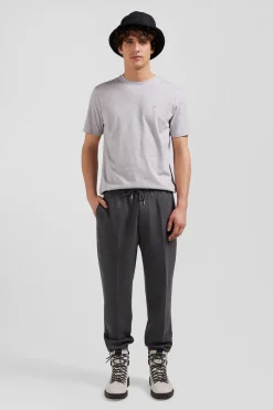 T-shirt manches courtes en coton Pima uni gris coupe Regular