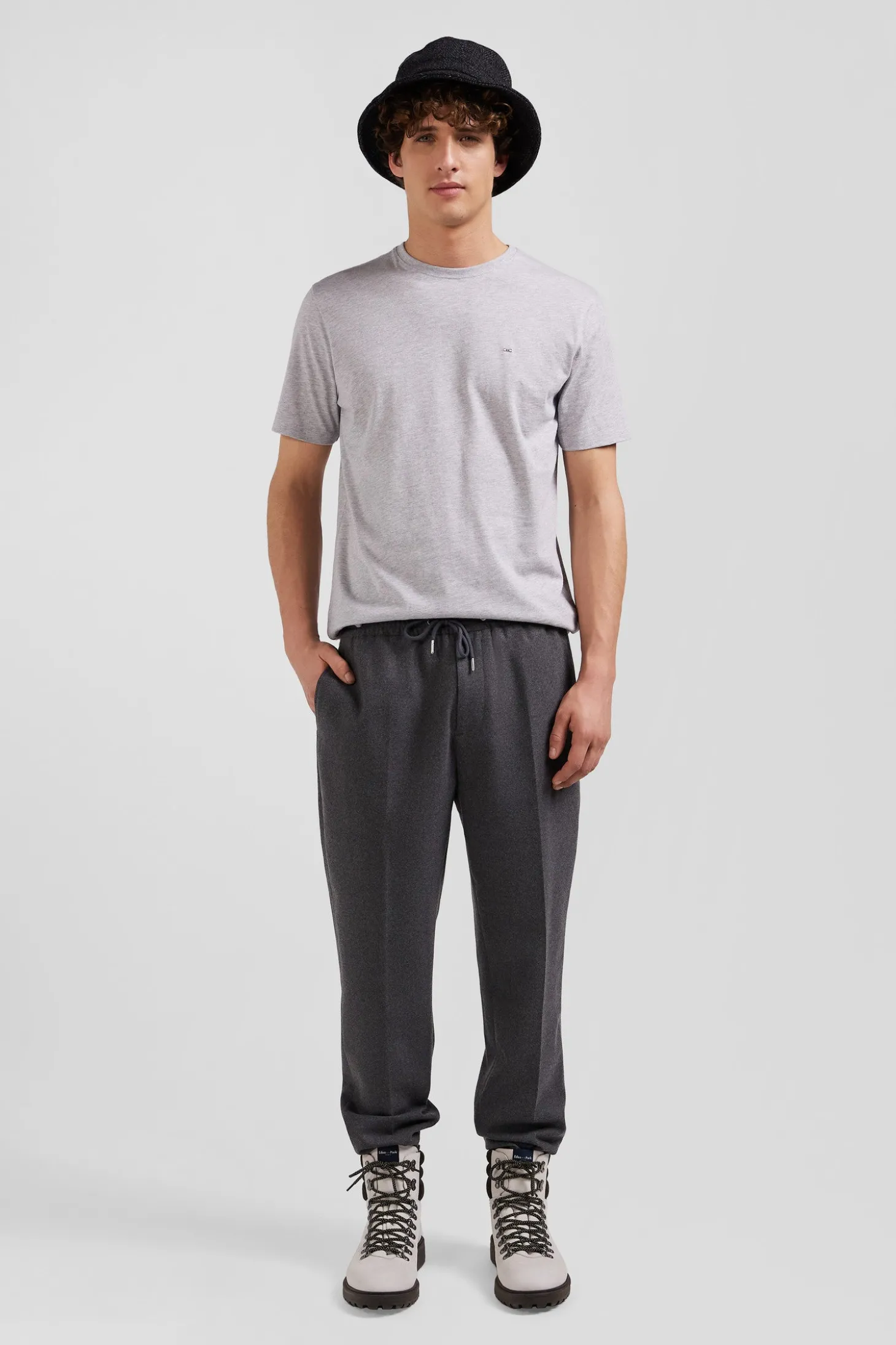 T-shirt manches courtes en coton Pima uni gris coupe Regular
