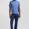 T-shirt manches courtes en coton Pima uni bleu coupe Regular