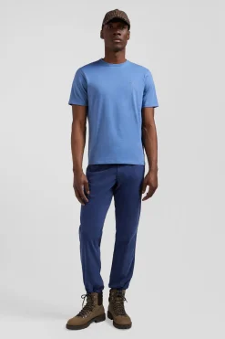T-shirt manches courtes en coton Pima uni bleu coupe Regular