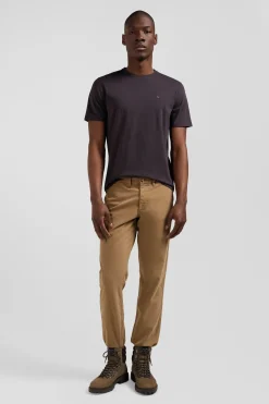 T-shirt manches courtes en coton Pima uni marron coupe Regular