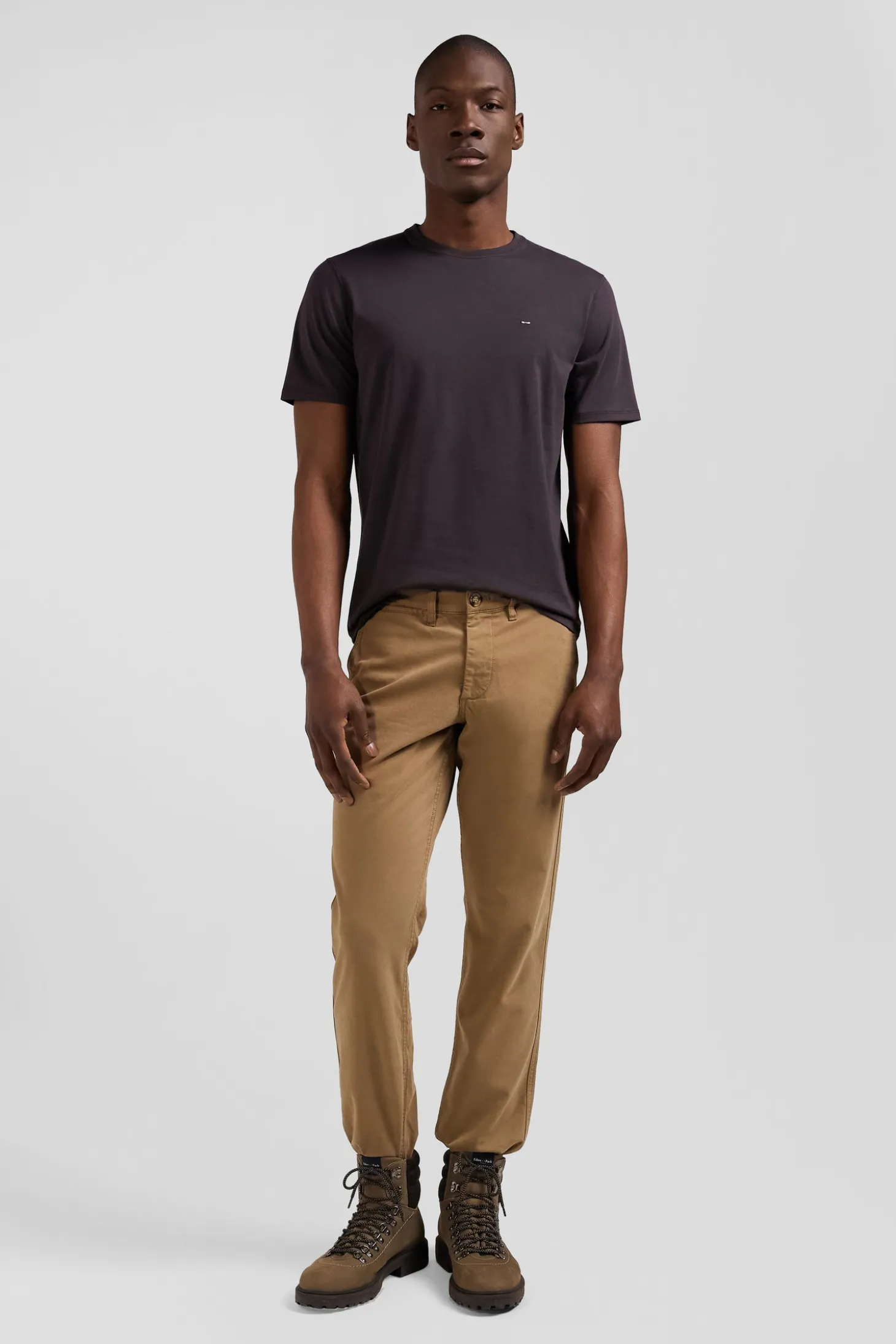 T-shirt manches courtes en coton Pima uni marron coupe Regular