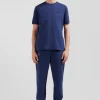 T-shirt manches courtes en coton bleu coupe Regular broderie emblème