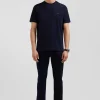T-shirt manches courtes en coton bleu marine patch dos coupe Regular