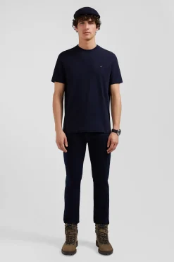 T-shirt manches courtes en coton bleu marine patch dos coupe Regular