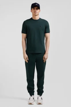 T-shirt manches courtes en coton vert coupe Regular broderie emblème