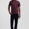 T-shirt manches courtes en coton Pima uni bordeaux coupe Regular