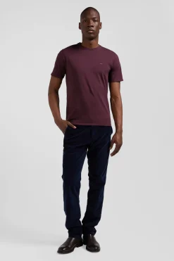 T-shirt manches courtes en coton Pima uni bordeaux coupe Regular