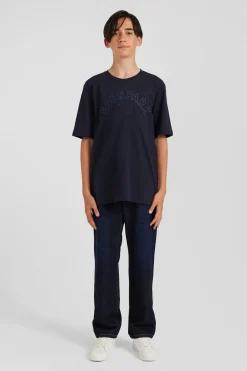 T-shirt manches courtes en coton bleu marine brodé coupe Oversized