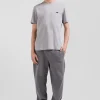 T-shirt manches courtes en coton gris broderie dos coupe Regular