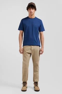 T-shirt manches courtes en coton Pima uni bleu marine coupe Regular