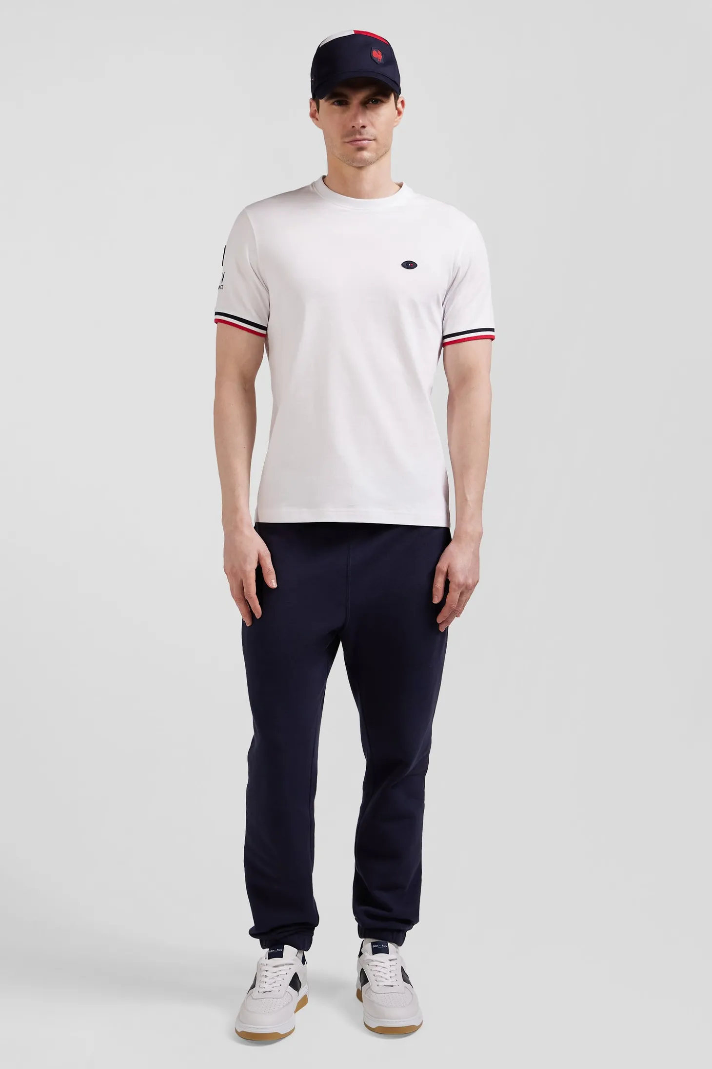 T-shirt manches courtes en coton blanc broderie tricolore XV de France coupe Regular