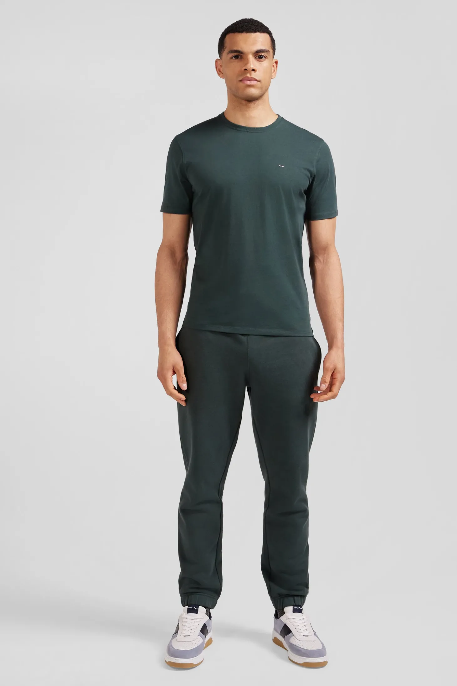 T-shirt manches courtes en coton Pima uni vert coupe Regular