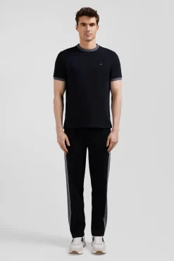 T-shirt manches courtes en coton noir broderie dos coupe Regular