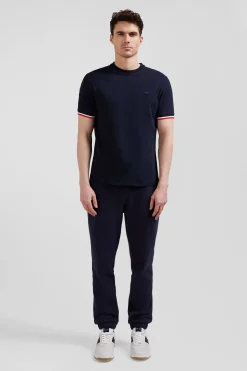 T-shirt manches courtes en coton bleu marine broderie tricolore XV de France coupe Regular